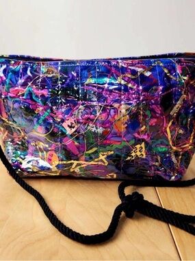 Northern Brights Confetti Mylar Recycled Trash Art Bag Purse Colorful Art Deco
